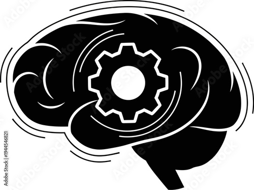 brain with gear and wrench icons for science and technology concepts