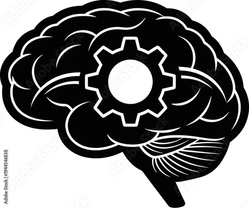 brain with gear and wrench icons for science and technology concepts