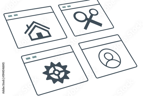 Minimalist web browser for home settings and users web browser minimalist home scissors gear user line website user interface