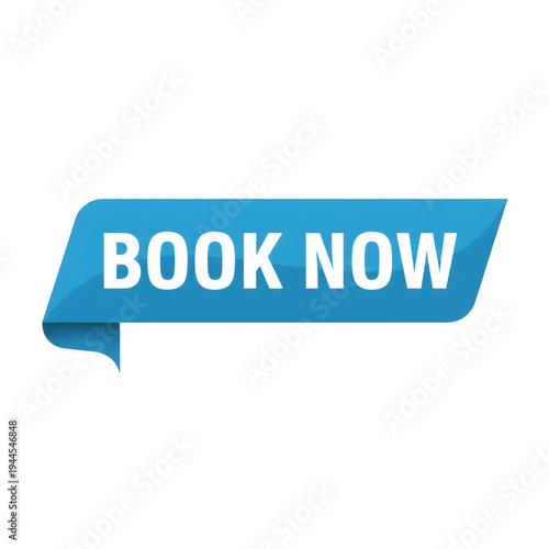 Book Now Blue 3D Ribbon Button for Travel Hotel Flight Reservation Online Booking Promotion
