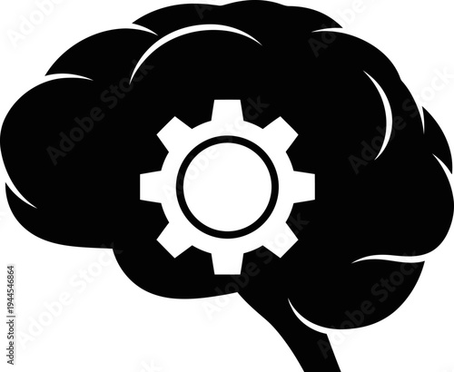 brain with gear and wrench icons for science and technology concepts