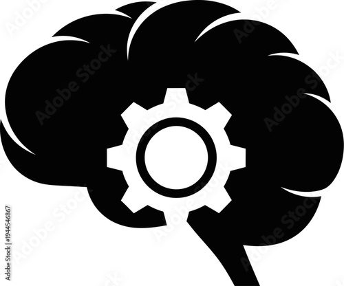 brain with gear and wrench icons for science and technology concepts