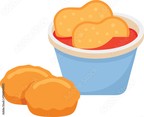 Chicken Nuggets Dipped in Sauce Keywords: chicken nuggets, dipping sauce, ketchup, fast food