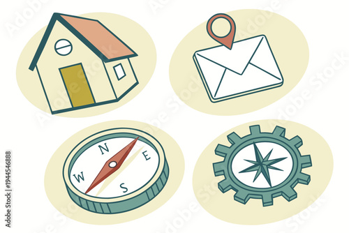 Colorful navigation for home location compass and settings navigation home location pin