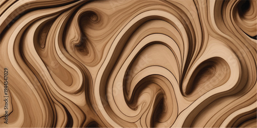Dark abstract woodgrain wave background with flowing sculptural layers and bronze highlights in an elegant organic design