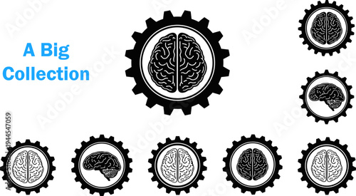 brain with gear and wrench icons for science and technology concepts