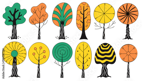 Trees Isolated on White Background .vector icons
