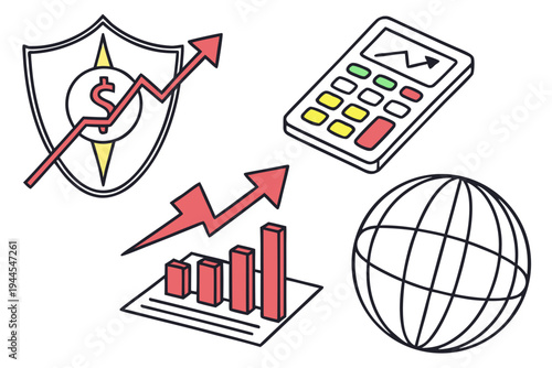 Finance and commerce with calculator and shield graph