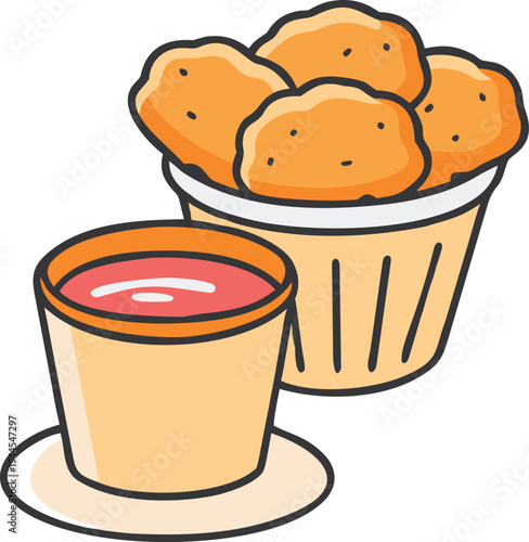 Chicken Nuggets in a Basket with Dipping Sauce fast food