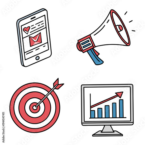 Marketing and advertising smartphone megaphone target