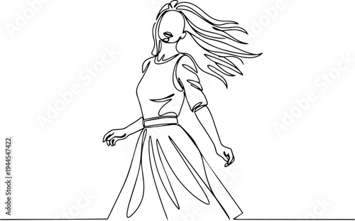girl in a white dress line art 