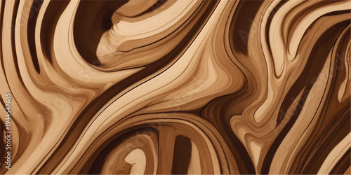 Premium Dark Wood Grain Texture with Golden and Cream Flowing Swirls for Luxury Interior Wallpaper Design