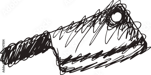 Hand drawn butcher cleaver sketch classic kitchen knife with thick blade and sturdy handle illustration