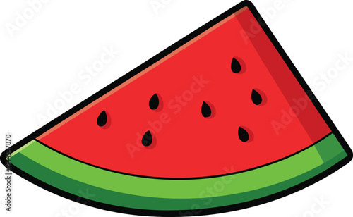 A cartoon slice of watermelon on a white background