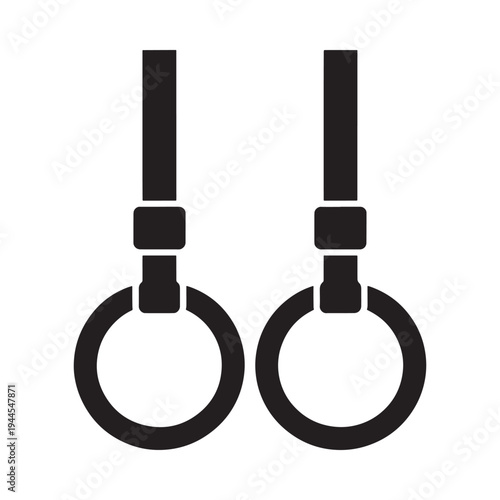Black gymnastic rings displayed on a white background simple vector icon