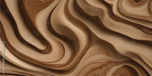 Abstract wavy brown wood, curved design, organic flowing lines, natural texture, warm aesthetic backdrop.