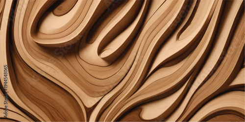Abstract wavy brown wood, curved design, organic flowing lines, natural texture, warm aesthetic backdrop.