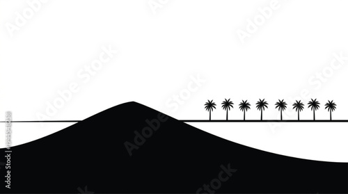 Minimalist Desert Sand Dune Landscape Silhouette Icon, High-Contrast Black Vector Symbol Isolated on White for Business, Travel, and Professional Graphic Design