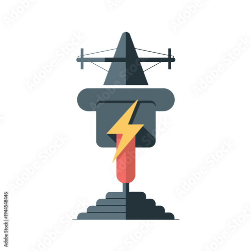 Electric utility pole with transformer line icon, representing power distribution, electrical infrastructure and energy transmission concept.