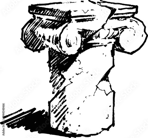 Ancient roman ionic column capital sketch historic architectural element with volutes and fluted details
