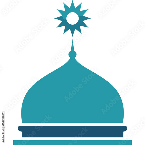 Teal Mosque Dome Icon with Sun Symbol Above Architecture