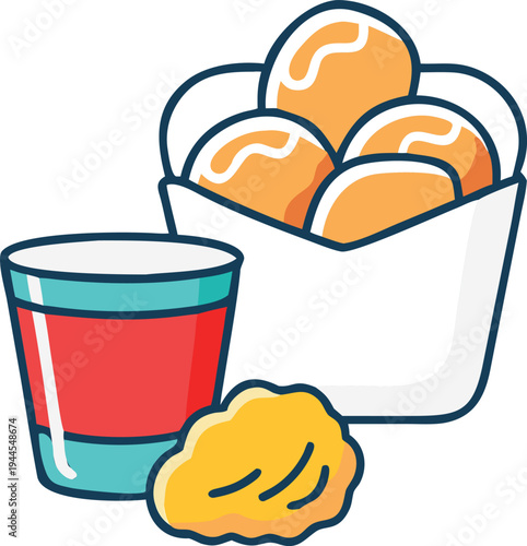 Chicken Nuggets in White Container with Sauce Cup and Nugget