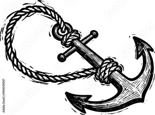 Nautical anchor with rope shaped as heart marine symbol of stability and love for sea travel