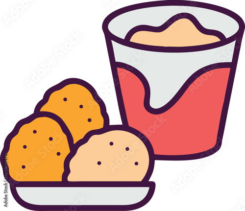 Chicken nuggets with dipping sauce in a glass fried chicken