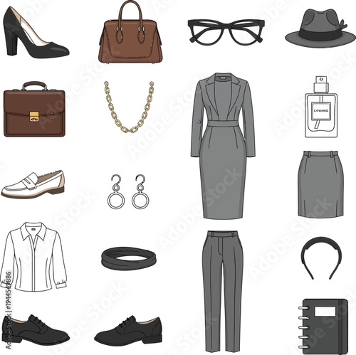 Assorted professional and formal attire and accessories collection