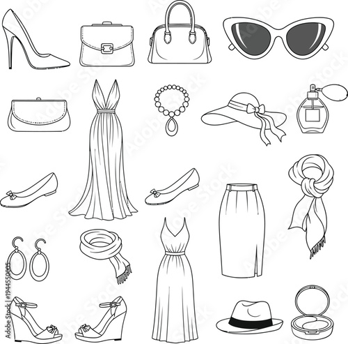 Elegant assortment of classic women's fashion and accessories