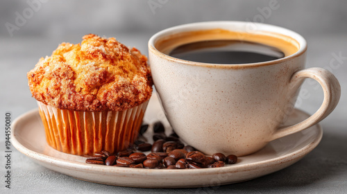 Coffee and a muffin on a plate