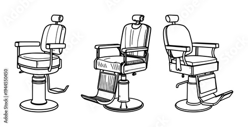 Barber chair set with geometric vector icon design featuring vintage style, old-fashioned, classic, with grooming symbol and sharp edges