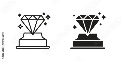 Luxury diamond display line icon set, representing premium quality, high value products and exclusive branding design concept.