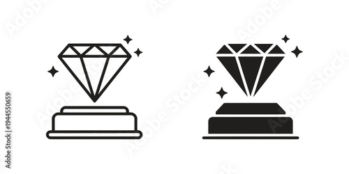 Luxury diamond display line icon set, representing premium quality, high value products and exclusive branding design concept.