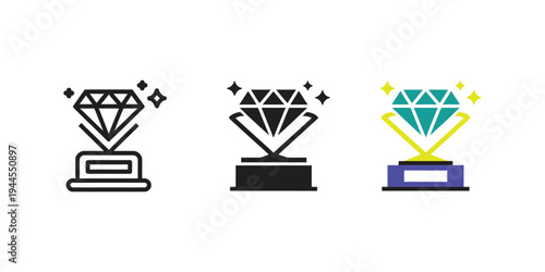 Luxury diamond display line icon set, representing premium quality, high value products and exclusive branding design concept.