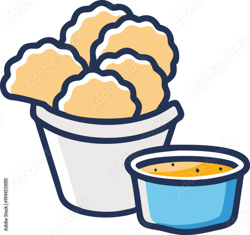 Chicken Nuggets with Yellow Dipping Sauce Keywords: chicken nuggets, dipping sauce, mustard