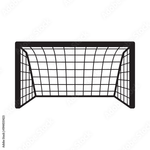 A simple black and white illustration of a soccer goalpost