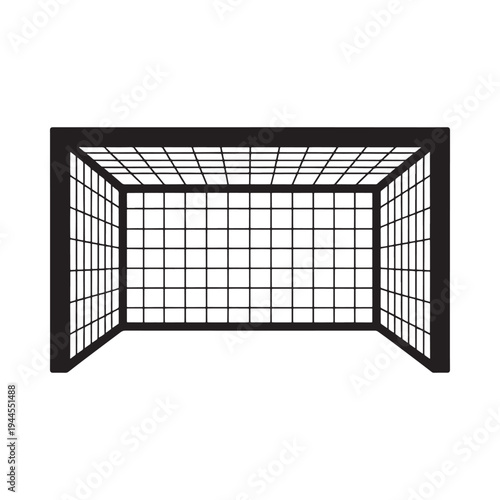 A simple black and white illustration of a soccer goal net