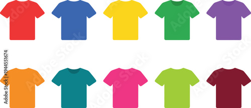 Colorful t shirt collection with blank short sleeve apparel templates for fashion design printing merchandise and clothing branding vector