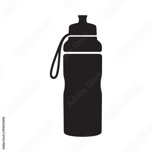 Simple black silhouette of a reusable water bottle with a loop handle