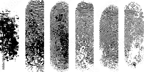 Abstract Fingerprint Brush Ink Pattern Set Isolated on Background, Grunge Hand Print Mark Texture Overlay.