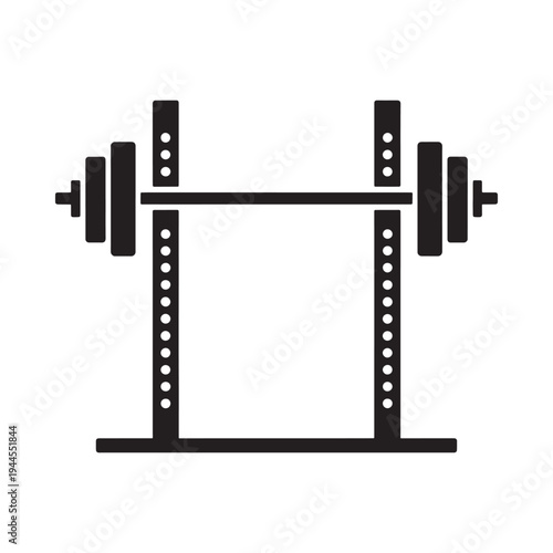 Black silhouette of a barbell and weightlifting rack illustration