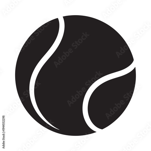 A simple black and white illustration of a classic tennis ball