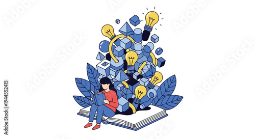 Woman sitting on an open book.