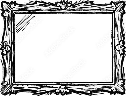 Ornate vintage hand drawn wooden frame with carved floral decoration in rectangular shape