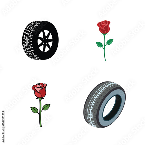 Tires and Red Roses Illustration