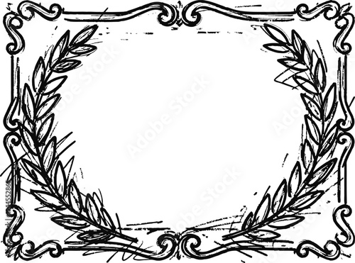 Vintage ornamental frame with laurel wreath border and decorative corner elements