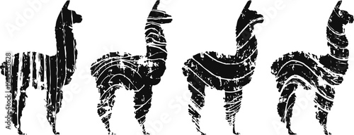 abstract black and white llama silhouettes with textured brushstroke patterns