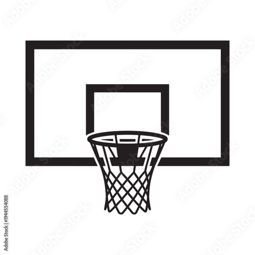 Simple black and white illustration of a basketball hoop and net