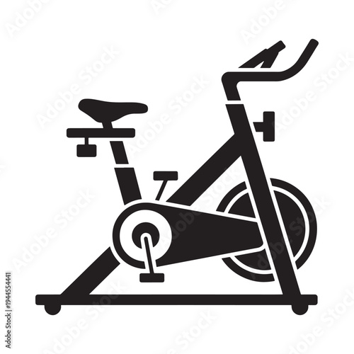A black silhouette illustration of a stationary exercise spinning bike